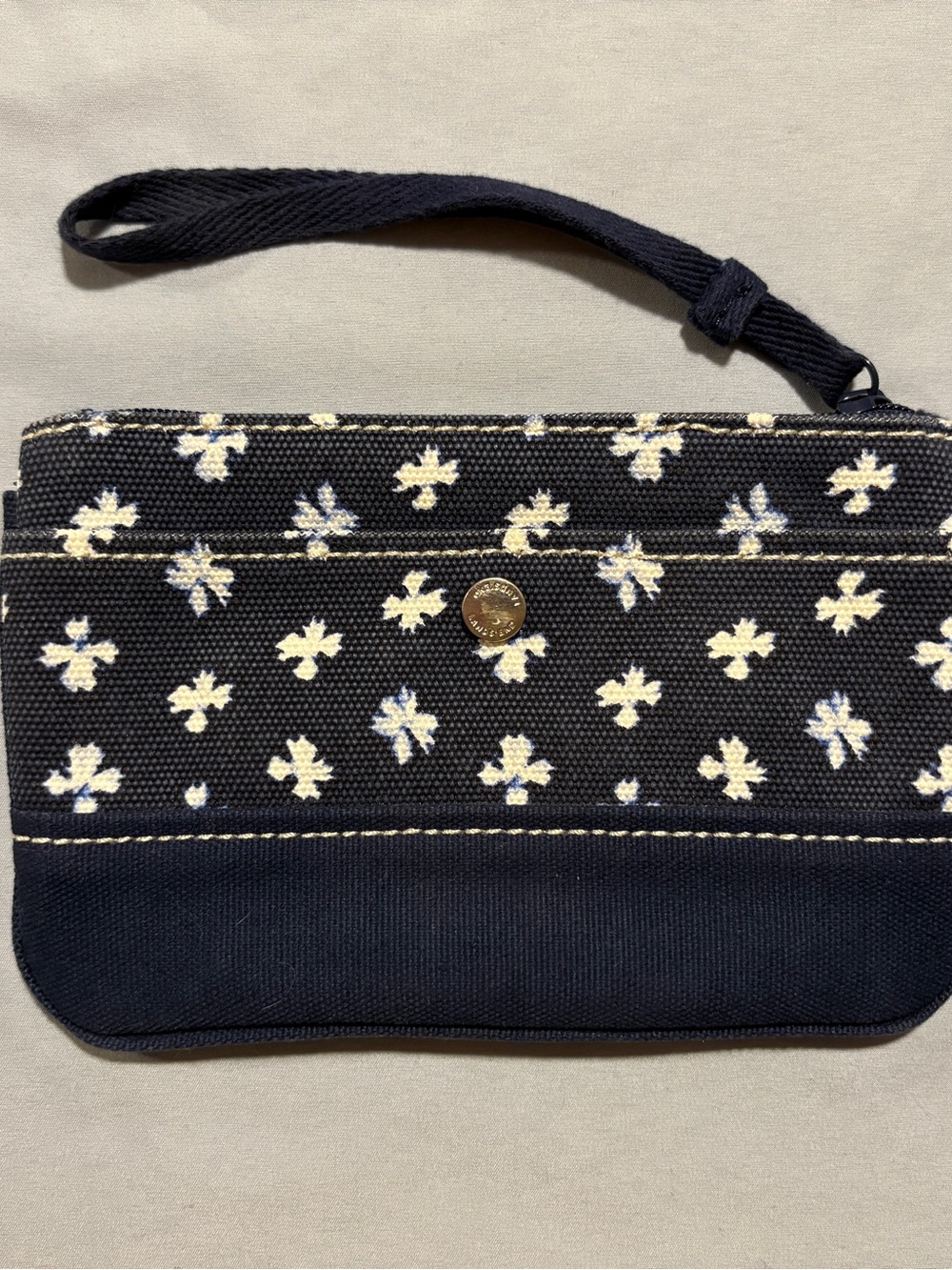 Lands' End Navy Canvas Clutch with White Floral Motif